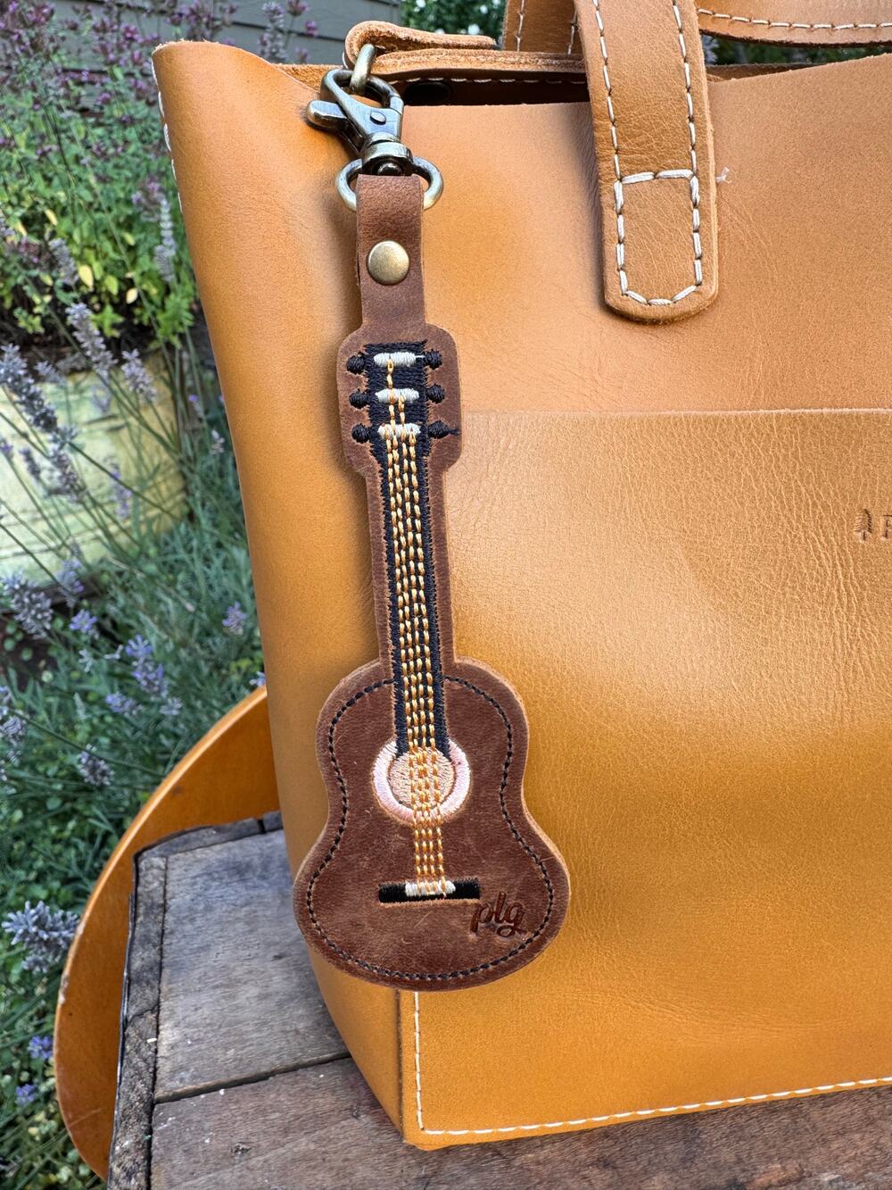 Portland Leather Acoustic Guitar Bag Charm Guitar Purse Charm Brown
